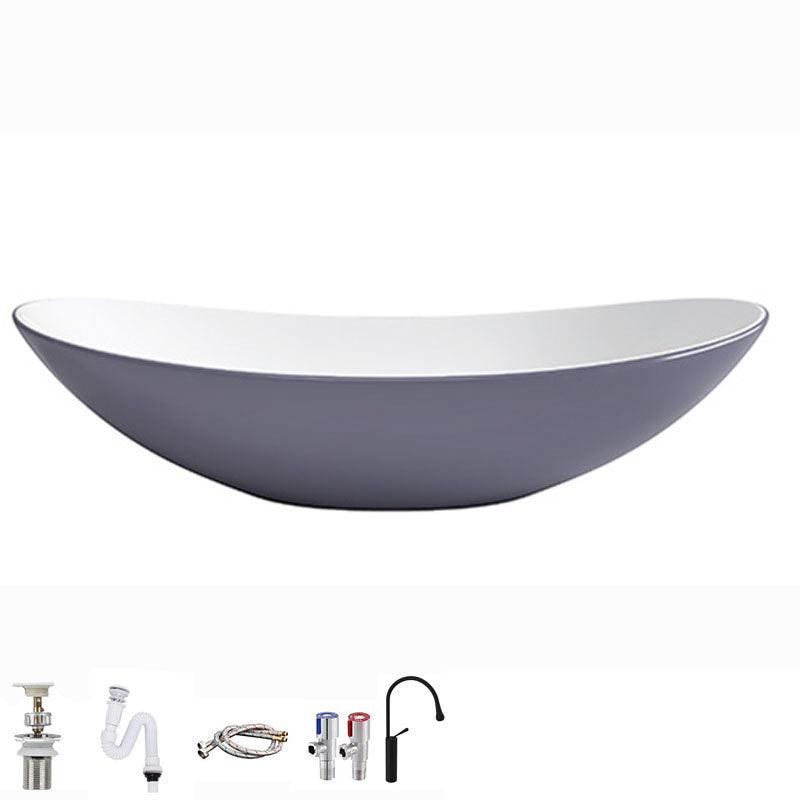 Modern Basin Sink Oval Porcelain with Pop-Up Drain Vessel Bathroom Sink 16"L x 13"W x 6"H Gray Purple Sink with Faucet Clearhalo 'Bathroom Remodel & Bathroom Fixtures' 'Bathroom Sinks & Faucet Components' 'Bathroom Sinks' 'bathroom_sink' 'Home Improvement' 'home_improvement' 'home_improvement_bathroom_sink' 6577064