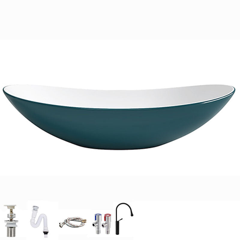 Modern Basin Sink Oval Porcelain with Pop-Up Drain Vessel Bathroom Sink 24"L x 14.2"W x 6.3"H Green Sink with Faucet Clearhalo 'Bathroom Remodel & Bathroom Fixtures' 'Bathroom Sinks & Faucet Components' 'Bathroom Sinks' 'bathroom_sink' 'Home Improvement' 'home_improvement' 'home_improvement_bathroom_sink' 6577066