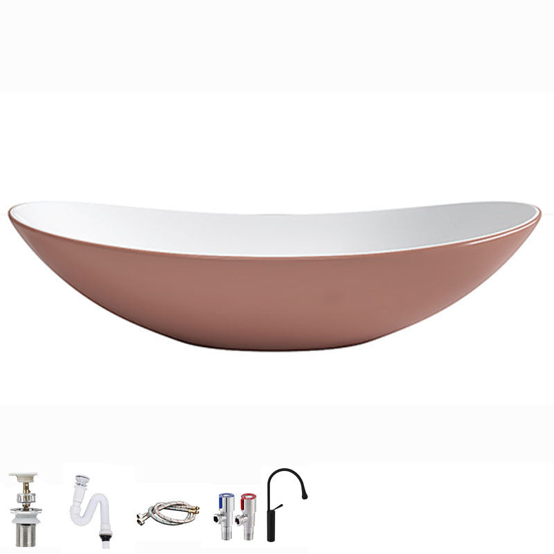 Modern Basin Sink Oval Porcelain with Pop-Up Drain Vessel Bathroom Sink 16"L x 13"W x 6"H Pink Purple Sink with Faucet Clearhalo 'Bathroom Remodel & Bathroom Fixtures' 'Bathroom Sinks & Faucet Components' 'Bathroom Sinks' 'bathroom_sink' 'Home Improvement' 'home_improvement' 'home_improvement_bathroom_sink' 6577067