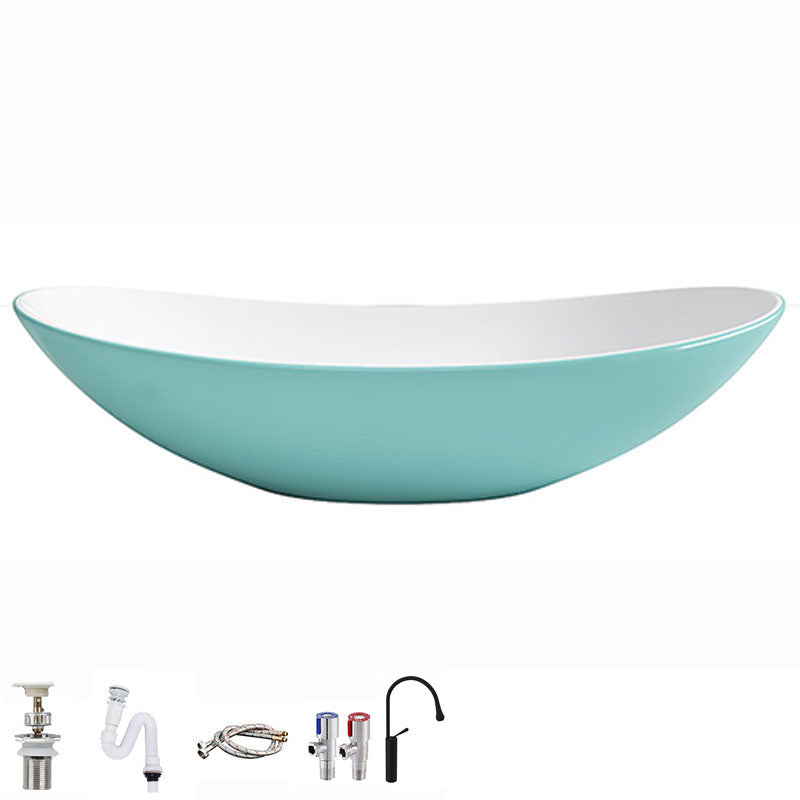 Modern Basin Sink Oval Porcelain with Pop-Up Drain Vessel Bathroom Sink 24"L x 14.2"W x 6.3"H Light Green Sink with Faucet Clearhalo 'Bathroom Remodel & Bathroom Fixtures' 'Bathroom Sinks & Faucet Components' 'Bathroom Sinks' 'bathroom_sink' 'Home Improvement' 'home_improvement' 'home_improvement_bathroom_sink' 6577068