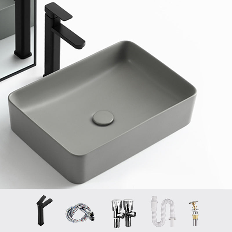 Contemporary Bathroom Sink Rectangular Porcelain Vessel Lavatory Sink with Pop-Up Drain 21"L x 15"W x 5"H Square Faucet Sink with Faucet Clearhalo 'Bathroom Remodel & Bathroom Fixtures' 'Bathroom Sinks & Faucet Components' 'Bathroom Sinks' 'bathroom_sink' 'Home Improvement' 'home_improvement' 'home_improvement_bathroom_sink' 6577251