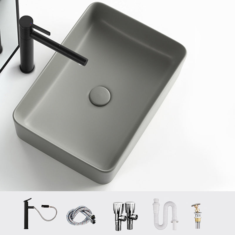 Contemporary Bathroom Sink Rectangular Porcelain Vessel Lavatory Sink with Pop-Up Drain 20"L x 13"W x 4"H Pulling Sink with Faucet Clearhalo 'Bathroom Remodel & Bathroom Fixtures' 'Bathroom Sinks & Faucet Components' 'Bathroom Sinks' 'bathroom_sink' 'Home Improvement' 'home_improvement' 'home_improvement_bathroom_sink' 6577264