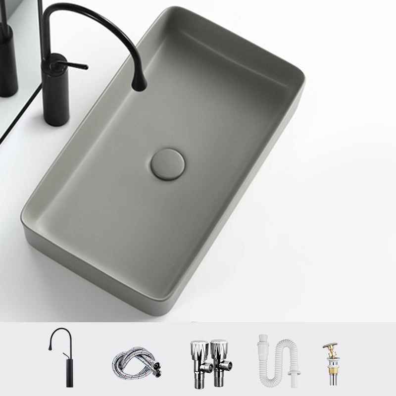 Contemporary Bathroom Sink Rectangular Porcelain Vessel Lavatory Sink with Pop-Up Drain 24"L x 13"W x 4"H Gooseneck Sink with Faucet Clearhalo 'Bathroom Remodel & Bathroom Fixtures' 'Bathroom Sinks & Faucet Components' 'Bathroom Sinks' 'bathroom_sink' 'Home Improvement' 'home_improvement' 'home_improvement_bathroom_sink' 6577283