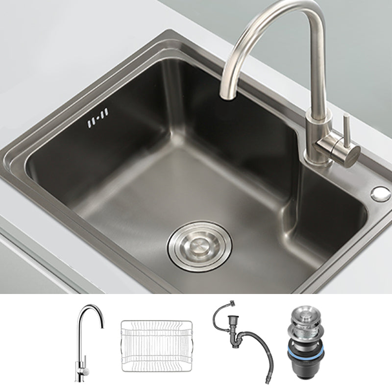 Contemporary Style Kitchen Sink Dirt Resistant Drop-In Kitchen Sink with Drain Assembly 23"L x 17"W x 8"H Sink with Faucet Round Faucet Clearhalo 'Home Improvement' 'home_improvement' 'home_improvement_kitchen_sinks' 'Kitchen Remodel & Kitchen Fixtures' 'Kitchen Sinks & Faucet Components' 'Kitchen Sinks' 'kitchen_sinks' 6577290