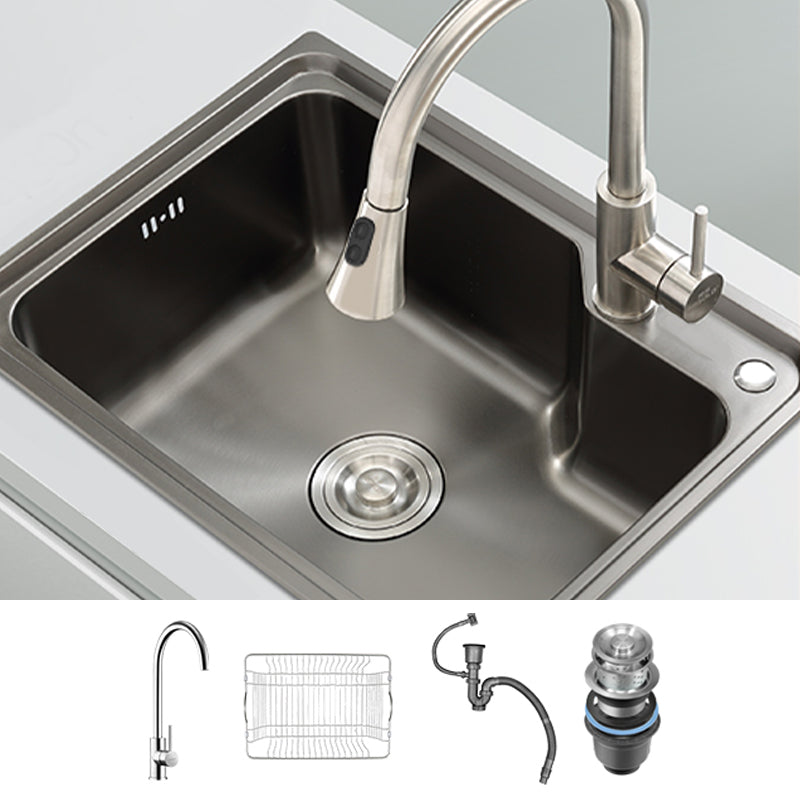 Contemporary Style Kitchen Sink Dirt Resistant Drop-In Kitchen Sink with Drain Assembly 23"L x 17"W x 8"H Sink with Faucet Pull Out Faucet Clearhalo 'Home Improvement' 'home_improvement' 'home_improvement_kitchen_sinks' 'Kitchen Remodel & Kitchen Fixtures' 'Kitchen Sinks & Faucet Components' 'Kitchen Sinks' 'kitchen_sinks' 6577297