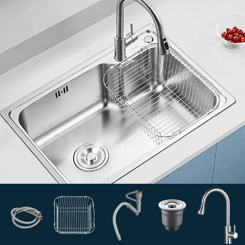 Modern Style Kitchen Sink Noise-cancelling Design Drop-In Kitchen Sink 26.8"L x 17.3"W x 8.5"H Sink with Faucet Pull Out Faucet Clearhalo 'Home Improvement' 'home_improvement' 'home_improvement_kitchen_sinks' 'Kitchen Remodel & Kitchen Fixtures' 'Kitchen Sinks & Faucet Components' 'Kitchen Sinks' 'kitchen_sinks' 6577348