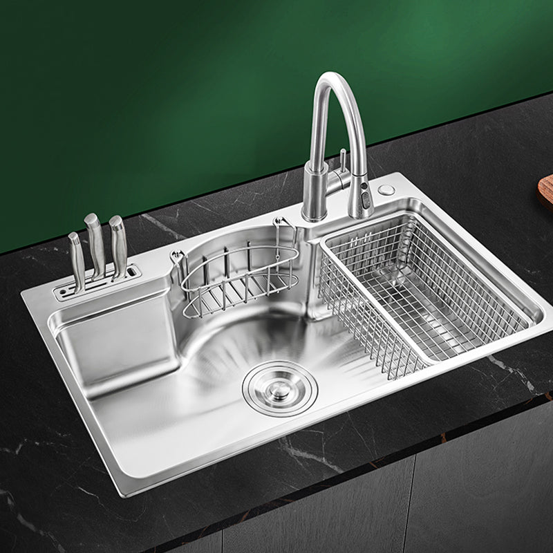 Modern Style Kitchen Sink Dirt Resistant Drop-In Kitchen Sink 31"L x 19"W x 8"H Sink with Faucet Pull Out Faucet Clearhalo 'Home Improvement' 'home_improvement' 'home_improvement_kitchen_sinks' 'Kitchen Remodel & Kitchen Fixtures' 'Kitchen Sinks & Faucet Components' 'Kitchen Sinks' 'kitchen_sinks' 6577360