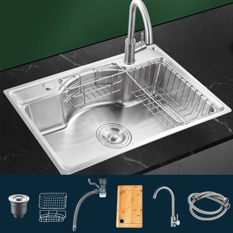 Modern Style Kitchen Sink Dirt Resistant Drop-In Kitchen Sink 28"L x 18"W x 8"H Sink with Faucet Round Faucet Clearhalo 'Home Improvement' 'home_improvement' 'home_improvement_kitchen_sinks' 'Kitchen Remodel & Kitchen Fixtures' 'Kitchen Sinks & Faucet Components' 'Kitchen Sinks' 'kitchen_sinks' 6577363