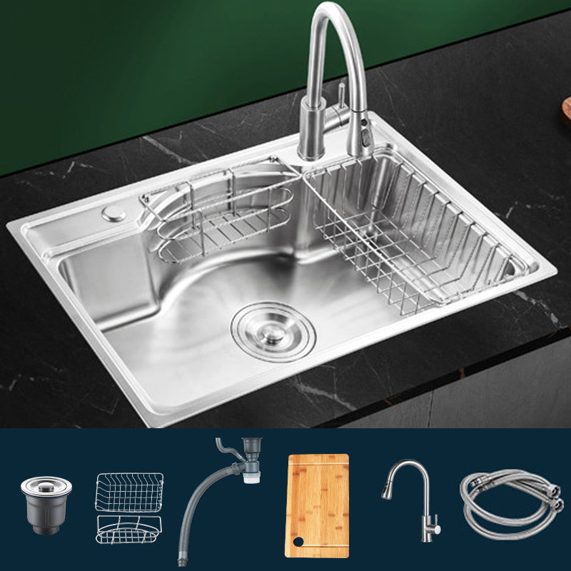 Modern Style Kitchen Sink Dirt Resistant Drop-In Kitchen Sink 28"L x 18"W x 8"H Sink with Faucet Pull Out Faucet Clearhalo 'Home Improvement' 'home_improvement' 'home_improvement_kitchen_sinks' 'Kitchen Remodel & Kitchen Fixtures' 'Kitchen Sinks & Faucet Components' 'Kitchen Sinks' 'kitchen_sinks' 6577365