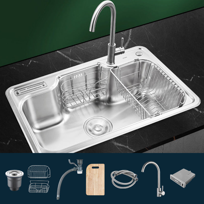 Modern Style Kitchen Sink Dirt Resistant Drop-In Kitchen Sink 30"L x 19"W x 8"H Sink with Faucet Round Faucet Clearhalo 'Home Improvement' 'home_improvement' 'home_improvement_kitchen_sinks' 'Kitchen Remodel & Kitchen Fixtures' 'Kitchen Sinks & Faucet Components' 'Kitchen Sinks' 'kitchen_sinks' 6577368