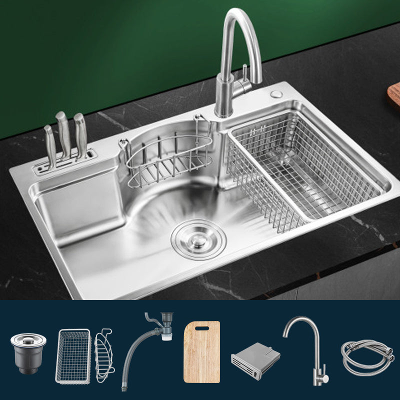 Modern Style Kitchen Sink Dirt Resistant Drop-In Kitchen Sink 31"L x 19"W x 8"H Sink with Faucet Round Faucet Clearhalo 'Home Improvement' 'home_improvement' 'home_improvement_kitchen_sinks' 'Kitchen Remodel & Kitchen Fixtures' 'Kitchen Sinks & Faucet Components' 'Kitchen Sinks' 'kitchen_sinks' 6577373
