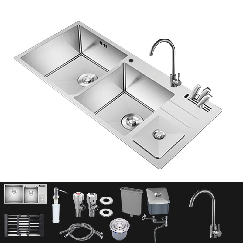 Modern Style Kitchen Sink Dirt Resistant Drop-In Sink with Drain Strainer Kit Sink with Faucet Round Faucet Clearhalo 'Home Improvement' 'home_improvement' 'home_improvement_kitchen_sinks' 'Kitchen Remodel & Kitchen Fixtures' 'Kitchen Sinks & Faucet Components' 'Kitchen Sinks' 'kitchen_sinks' 6577382