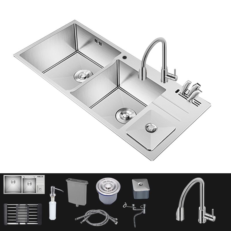 Modern Style Kitchen Sink Dirt Resistant Drop-In Sink with Drain Strainer Kit Sink with Faucet Round Pull Out Faucet Clearhalo 'Home Improvement' 'home_improvement' 'home_improvement_kitchen_sinks' 'Kitchen Remodel & Kitchen Fixtures' 'Kitchen Sinks & Faucet Components' 'Kitchen Sinks' 'kitchen_sinks' 6577386