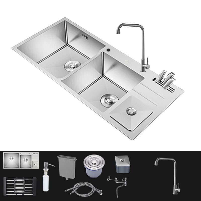 Modern Style Kitchen Sink Dirt Resistant Drop-In Sink with Drain Strainer Kit Sink with Faucet Square Faucet Clearhalo 'Home Improvement' 'home_improvement' 'home_improvement_kitchen_sinks' 'Kitchen Remodel & Kitchen Fixtures' 'Kitchen Sinks & Faucet Components' 'Kitchen Sinks' 'kitchen_sinks' 6577388