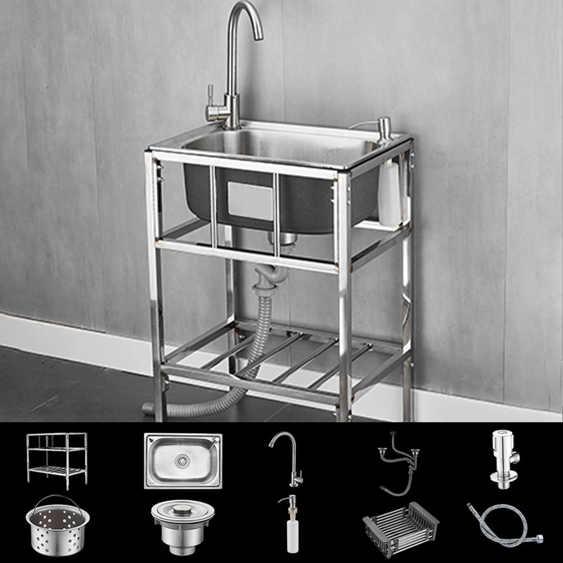 Modern Style Kitchen Sink Stainless Steel All-in-one Kitchen Sink with Frame 21"L x 19"W x 30"H Sink with Faucet Cold Water Dispensers Clearhalo 'Home Improvement' 'home_improvement' 'home_improvement_kitchen_sinks' 'Kitchen Remodel & Kitchen Fixtures' 'Kitchen Sinks & Faucet Components' 'Kitchen Sinks' 'kitchen_sinks' 6577433