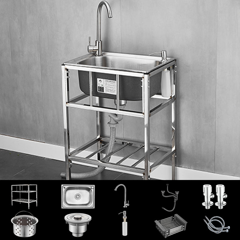 Modern Style Kitchen Sink Stainless Steel All-in-one Kitchen Sink with Frame 21"L x 19"W x 30"H Sink with Faucet Hot Cold Water Dispensers Clearhalo 'Home Improvement' 'home_improvement' 'home_improvement_kitchen_sinks' 'Kitchen Remodel & Kitchen Fixtures' 'Kitchen Sinks & Faucet Components' 'Kitchen Sinks' 'kitchen_sinks' 6577436