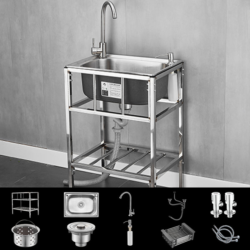 Modern Style Kitchen Sink Stainless Steel All-in-one Kitchen Sink with Frame 21"L x 19"W x 30"H Sink with Faucet Hot/Cold Water Dispensers Clearhalo 'Home Improvement' 'home_improvement' 'home_improvement_kitchen_sinks' 'Kitchen Remodel & Kitchen Fixtures' 'Kitchen Sinks & Faucet Components' 'Kitchen Sinks' 'kitchen_sinks' 6577436