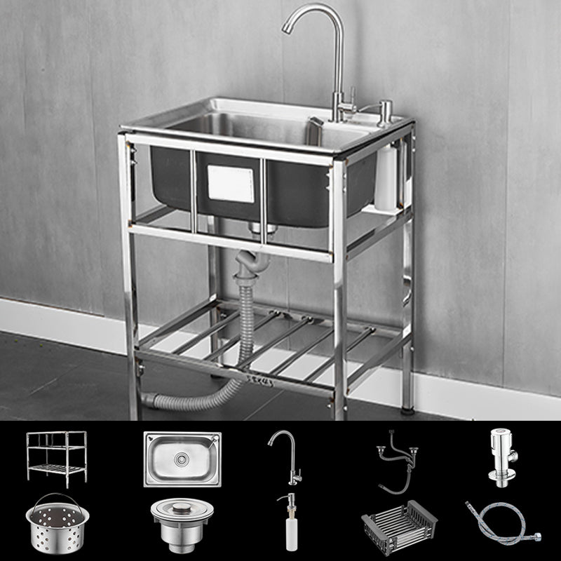 Modern Style Kitchen Sink Stainless Steel All-in-one Kitchen Sink with Frame 23"L x 17"W x 30"H Sink with Faucet Cold Water Dispensers Clearhalo 'Home Improvement' 'home_improvement' 'home_improvement_kitchen_sinks' 'Kitchen Remodel & Kitchen Fixtures' 'Kitchen Sinks & Faucet Components' 'Kitchen Sinks' 'kitchen_sinks' 6577439