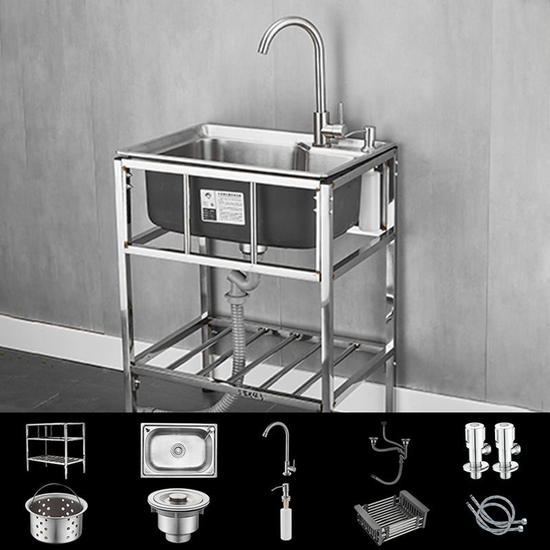 Modern Style Kitchen Sink Stainless Steel All-in-one Kitchen Sink with Frame 23"L x 17"W x 30"H Sink with Faucet Hot/Cold Water Dispensers Clearhalo 'Home Improvement' 'home_improvement' 'home_improvement_kitchen_sinks' 'Kitchen Remodel & Kitchen Fixtures' 'Kitchen Sinks & Faucet Components' 'Kitchen Sinks' 'kitchen_sinks' 6577441