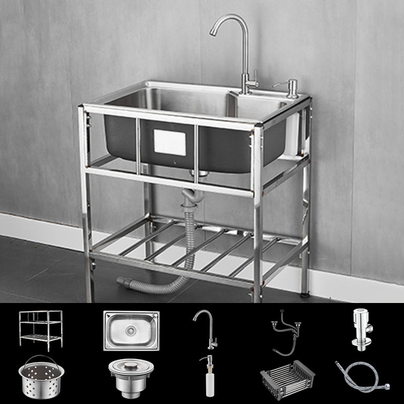 Modern Style Kitchen Sink Stainless Steel All-in-one Kitchen Sink with Frame 27"L x 17"W x 30"H Sink with Faucet Cold Water Dispensers Clearhalo 'Home Improvement' 'home_improvement' 'home_improvement_kitchen_sinks' 'Kitchen Remodel & Kitchen Fixtures' 'Kitchen Sinks & Faucet Components' 'Kitchen Sinks' 'kitchen_sinks' 6577446