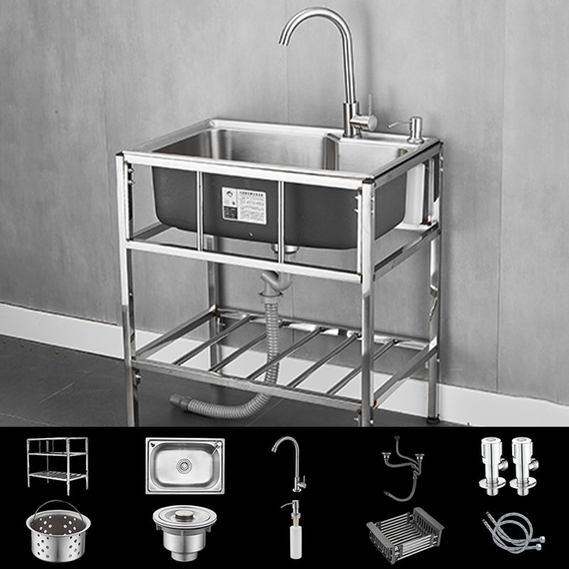 Modern Style Kitchen Sink Stainless Steel All-in-one Kitchen Sink with Frame 27"L x 17"W x 30"H Sink with Faucet Hot/Cold Water Dispensers Clearhalo 'Home Improvement' 'home_improvement' 'home_improvement_kitchen_sinks' 'Kitchen Remodel & Kitchen Fixtures' 'Kitchen Sinks & Faucet Components' 'Kitchen Sinks' 'kitchen_sinks' 6577448