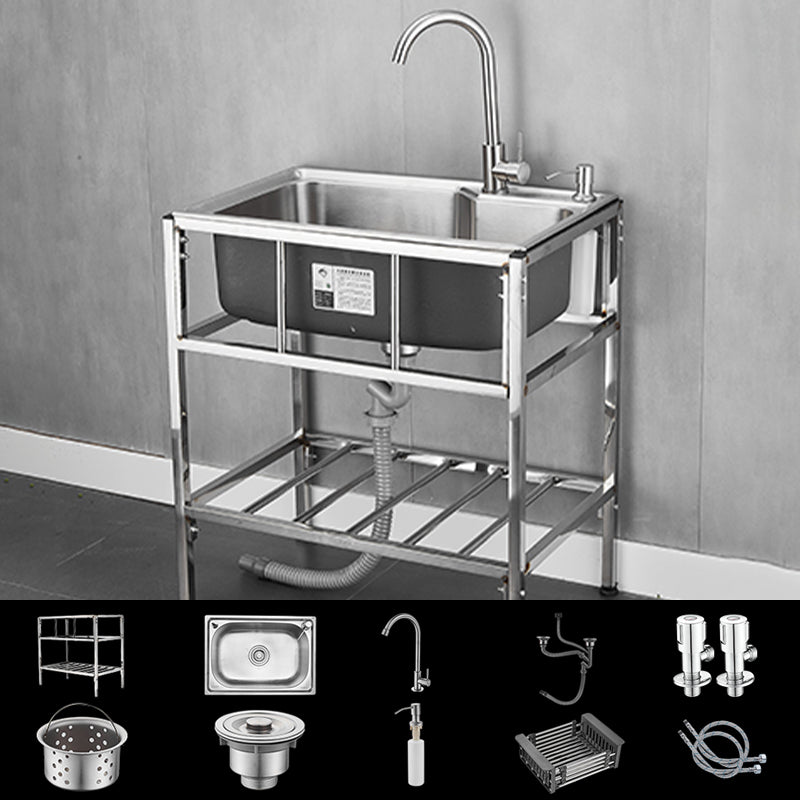 Modern Style Kitchen Sink Stainless Steel All-in-one Kitchen Sink with Frame 27"L x 17"W x 30"H Sink with Faucet Hot Cold Water Dispensers Clearhalo 'Home Improvement' 'home_improvement' 'home_improvement_kitchen_sinks' 'Kitchen Remodel & Kitchen Fixtures' 'Kitchen Sinks & Faucet Components' 'Kitchen Sinks' 'kitchen_sinks' 6577448
