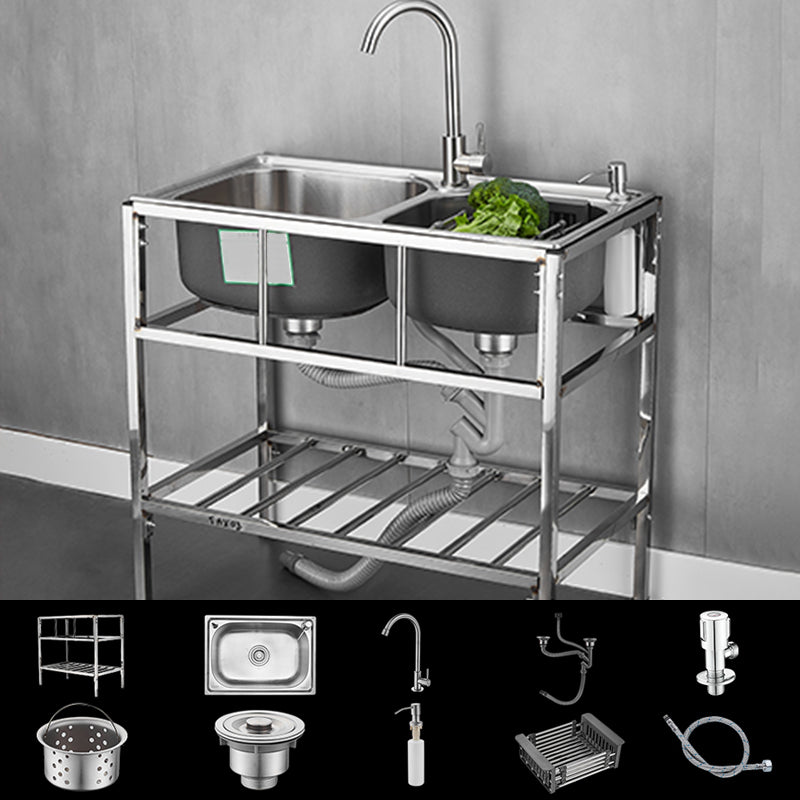 Modern Style Kitchen Sink Stainless Steel All-in-one Kitchen Sink with Frame Sink with Faucet Cold Water Dispensers Clearhalo 'Home Improvement' 'home_improvement' 'home_improvement_kitchen_sinks' 'Kitchen Remodel & Kitchen Fixtures' 'Kitchen Sinks & Faucet Components' 'Kitchen Sinks' 'kitchen_sinks' 6577451