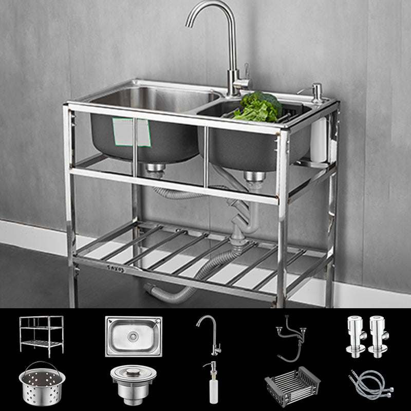 Modern Style Kitchen Sink Stainless Steel All-in-one Kitchen Sink with Frame Sink with Faucet Hot Cold Water Dispensers Clearhalo 'Home Improvement' 'home_improvement' 'home_improvement_kitchen_sinks' 'Kitchen Remodel & Kitchen Fixtures' 'Kitchen Sinks & Faucet Components' 'Kitchen Sinks' 'kitchen_sinks' 6577453