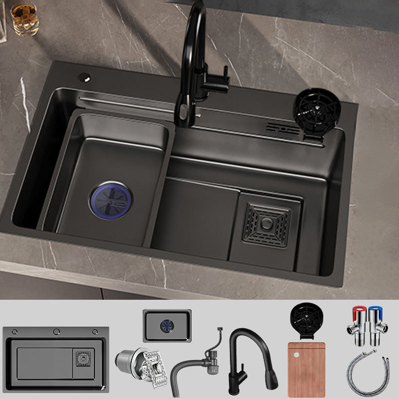 Modern Style Kitchen Sink Stainless Steel Kitchen Sink with Right Drain Placement Sink with Faucet Gooseneck High Arc Clearhalo 'Home Improvement' 'home_improvement' 'home_improvement_kitchen_sinks' 'Kitchen Remodel & Kitchen Fixtures' 'Kitchen Sinks & Faucet Components' 'Kitchen Sinks' 'kitchen_sinks' 6577463