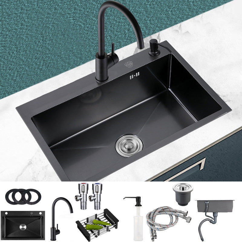 Stainless Steel Kitchen Sink Rectangle Shape Kitchen Sink with Center Drain Placement Sink with Faucet Gooseneck High Arc Clearhalo 'Home Improvement' 'home_improvement' 'home_improvement_kitchen_sinks' 'Kitchen Remodel & Kitchen Fixtures' 'Kitchen Sinks & Faucet Components' 'Kitchen Sinks' 'kitchen_sinks' 6577509