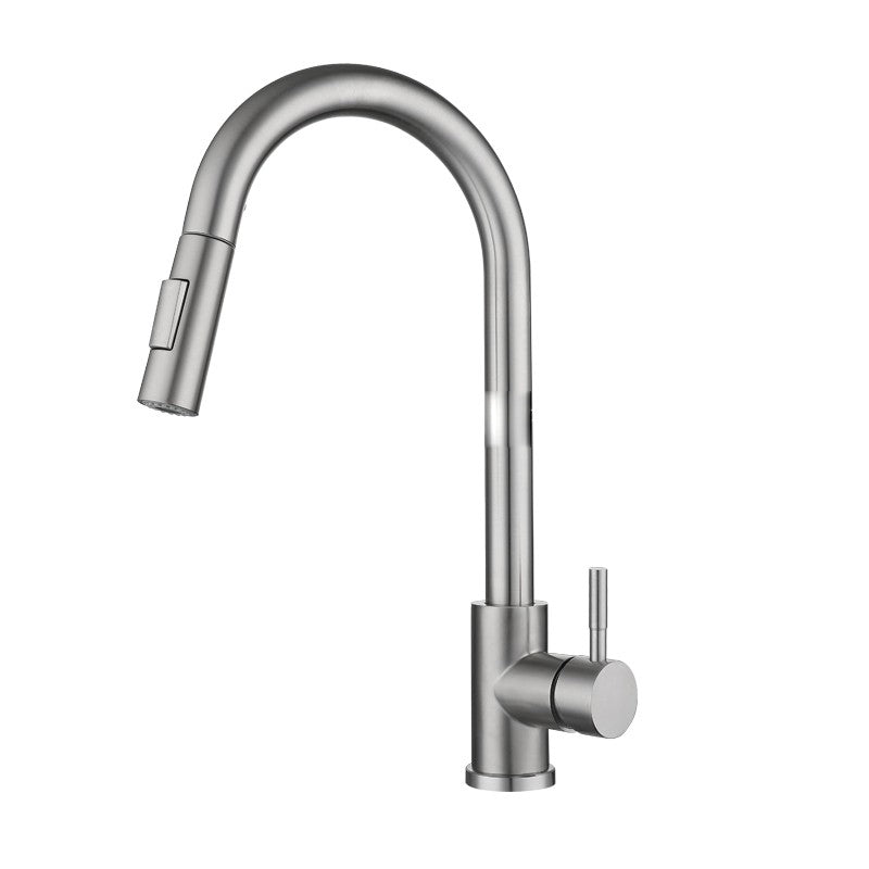 Pull Down Sprayer Bar Kitchen 1-Hole Kitchen Faucet with Supply Lines Silver Touch Clearhalo 'Home Improvement' 'home_improvement' 'home_improvement_kitchen_faucets' 'Kitchen Faucets' 'Kitchen Remodel & Kitchen Fixtures' 'Kitchen Sinks & Faucet Components' 'kitchen_faucets' 6577533