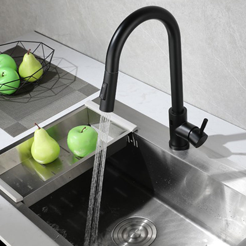 Pull Down Sprayer Bar Kitchen 1-Hole Kitchen Faucet with Supply Lines Black Touch Clearhalo 'Home Improvement' 'home_improvement' 'home_improvement_kitchen_faucets' 'Kitchen Faucets' 'Kitchen Remodel & Kitchen Fixtures' 'Kitchen Sinks & Faucet Components' 'kitchen_faucets' 6577535