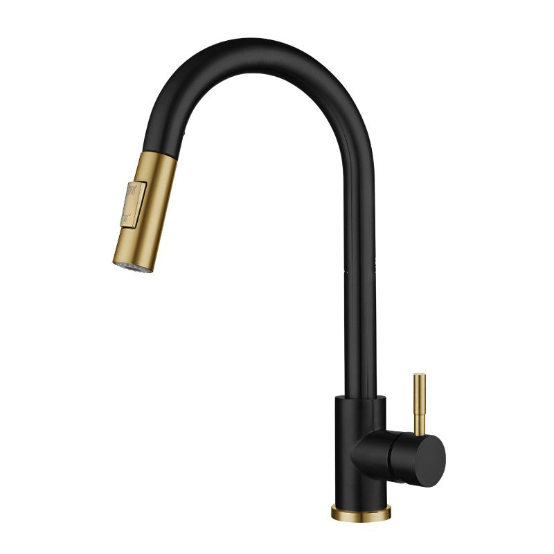 Pull Down Sprayer Bar Kitchen 1-Hole Kitchen Faucet with Supply Lines Black/ Gold Touch Clearhalo 'Home Improvement' 'home_improvement' 'home_improvement_kitchen_faucets' 'Kitchen Faucets' 'Kitchen Remodel & Kitchen Fixtures' 'Kitchen Sinks & Faucet Components' 'kitchen_faucets' 6577536