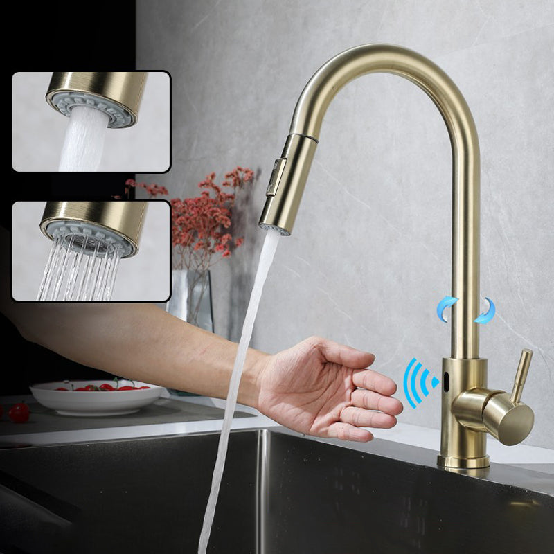 Pull Down Sprayer Bar Kitchen 1-Hole Kitchen Faucet with Supply Lines Clearhalo 'Home Improvement' 'home_improvement' 'home_improvement_kitchen_faucets' 'Kitchen Faucets' 'Kitchen Remodel & Kitchen Fixtures' 'Kitchen Sinks & Faucet Components' 'kitchen_faucets' 6577537