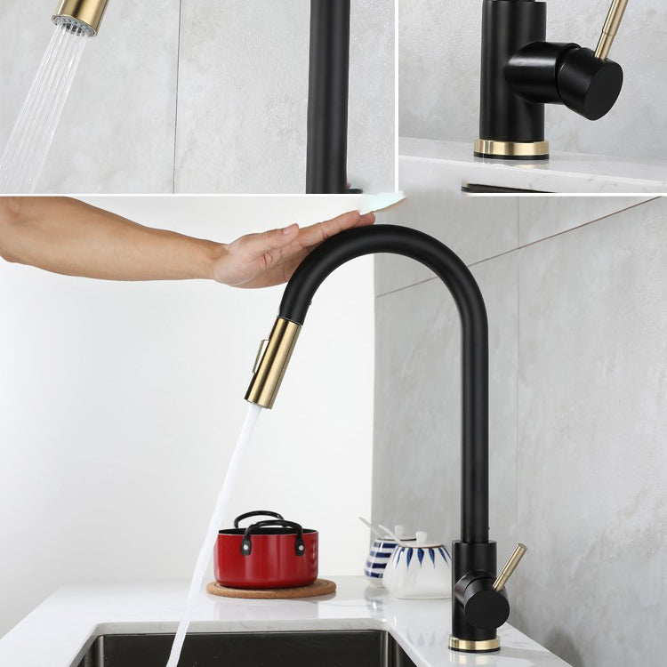 Pull Down Sprayer Bar Kitchen 1-Hole Kitchen Faucet with Supply Lines Clearhalo 'Home Improvement' 'home_improvement' 'home_improvement_kitchen_faucets' 'Kitchen Faucets' 'Kitchen Remodel & Kitchen Fixtures' 'Kitchen Sinks & Faucet Components' 'kitchen_faucets' 6577538
