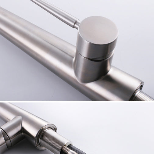 Contemporary Kitchen Faucet Pull down Sprayer Standard Bar Faucet in Silver Clearhalo 'Home Improvement' 'home_improvement' 'home_improvement_kitchen_faucets' 'Kitchen Faucets' 'Kitchen Remodel & Kitchen Fixtures' 'Kitchen Sinks & Faucet Components' 'kitchen_faucets' 6577555