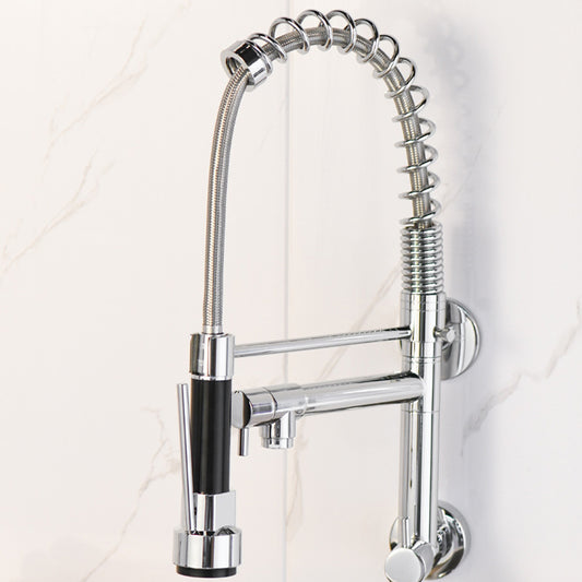 Modern Kitchen Faucet Spring Spout 1-Hole Bar Faucet in Silver Clearhalo 'Home Improvement' 'home_improvement' 'home_improvement_kitchen_faucets' 'Kitchen Faucets' 'Kitchen Remodel & Kitchen Fixtures' 'Kitchen Sinks & Faucet Components' 'kitchen_faucets' 6577572