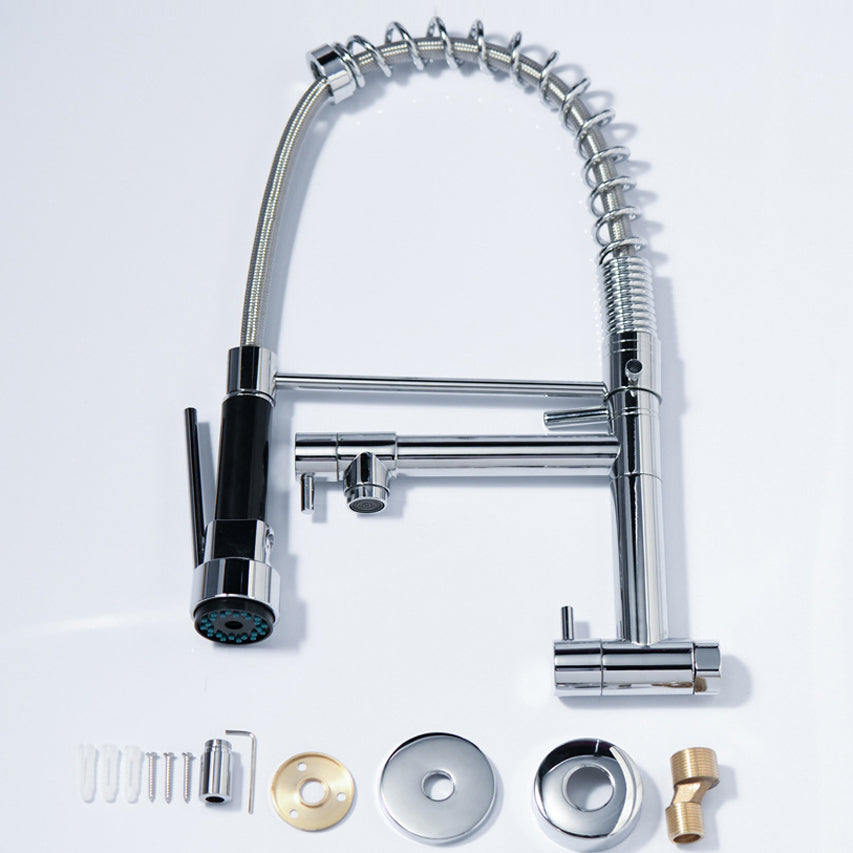 Modern Kitchen Faucet Spring Spout 1-Hole Bar Faucet in Silver Clearhalo 'Home Improvement' 'home_improvement' 'home_improvement_kitchen_faucets' 'Kitchen Faucets' 'Kitchen Remodel & Kitchen Fixtures' 'Kitchen Sinks & Faucet Components' 'kitchen_faucets' 6577576