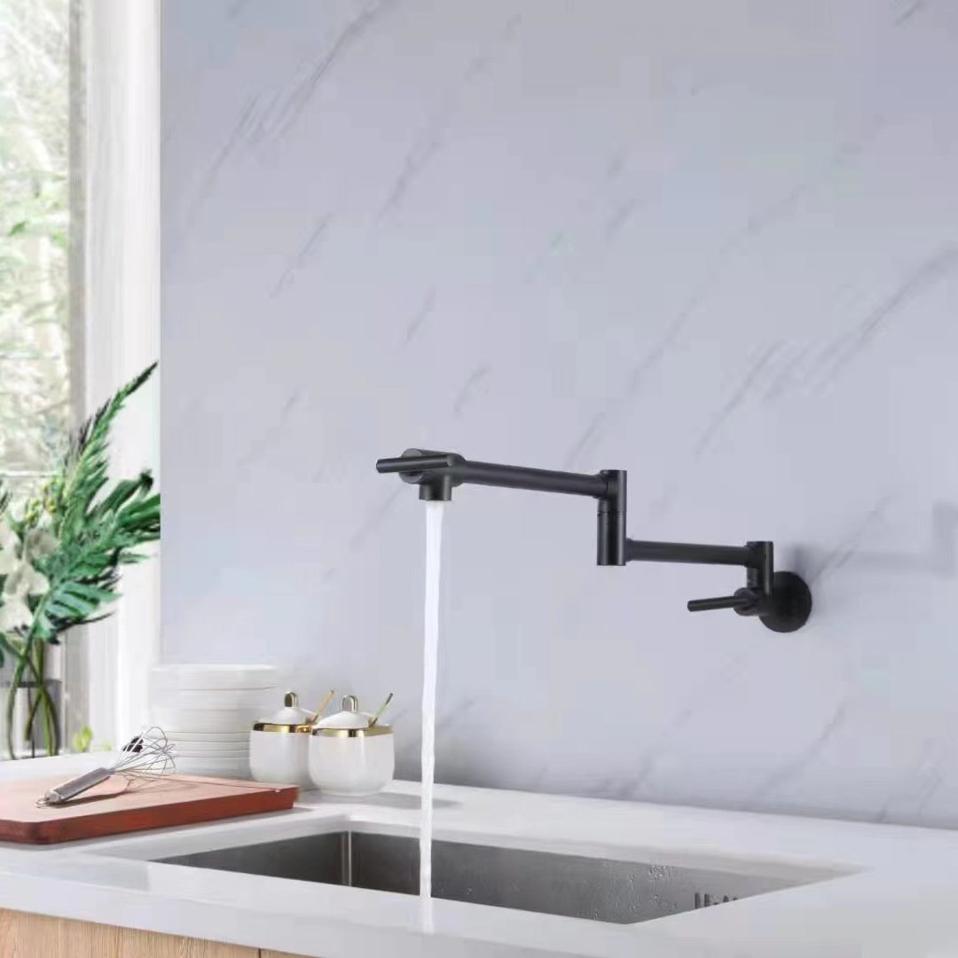 Contemporary Pot Filler Double Handle Pot Filler Kitchen Faucet in Sliver Black Clearhalo 'Home Improvement' 'home_improvement' 'home_improvement_kitchen_faucets' 'Kitchen Faucets' 'Kitchen Remodel & Kitchen Fixtures' 'Kitchen Sinks & Faucet Components' 'kitchen_faucets' 6577580
