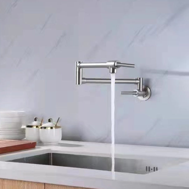 Contemporary Pot Filler Double Handle Pot Filler Kitchen Faucet in Sliver Silver Clearhalo 'Home Improvement' 'home_improvement' 'home_improvement_kitchen_faucets' 'Kitchen Faucets' 'Kitchen Remodel & Kitchen Fixtures' 'Kitchen Sinks & Faucet Components' 'kitchen_faucets' 6577582