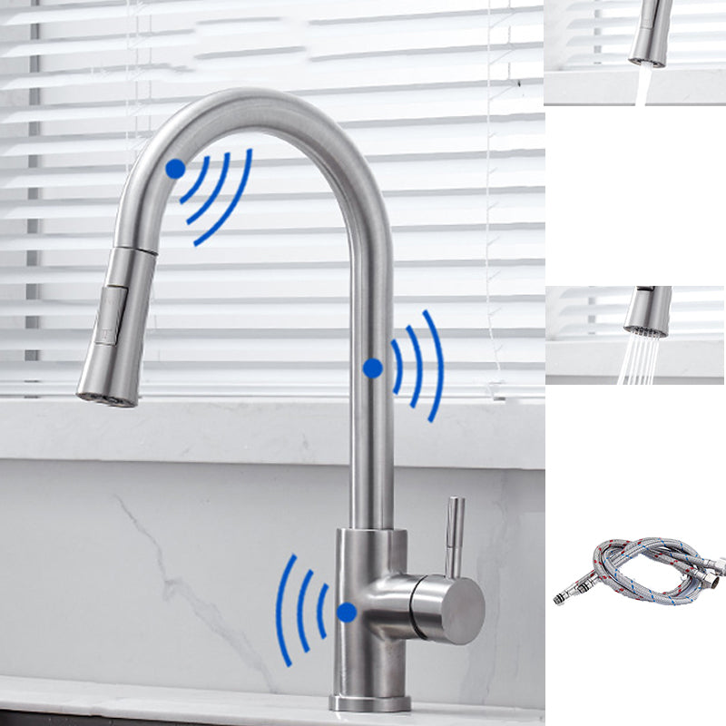 Pull Down Sprayer Kitchen Faucet 1-Handle Touch Bar Faucet with Supply Lines Silver Touch Clearhalo 'Home Improvement' 'home_improvement' 'home_improvement_kitchen_faucets' 'Kitchen Faucets' 'Kitchen Remodel & Kitchen Fixtures' 'Kitchen Sinks & Faucet Components' 'kitchen_faucets' 6577589