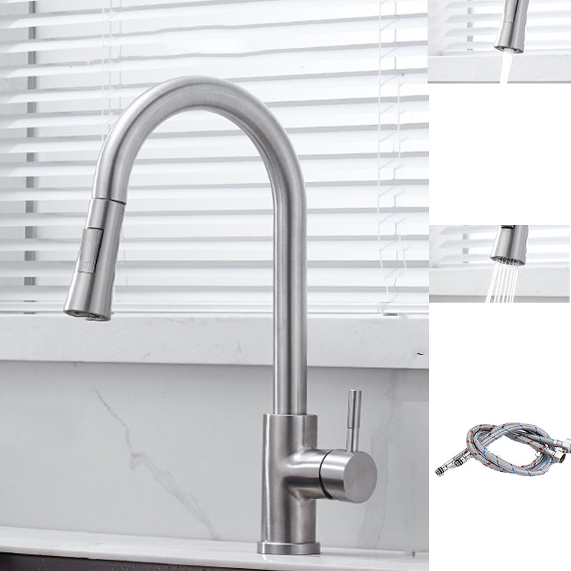 Pull Down Sprayer Kitchen Faucet 1-Handle Touch Bar Faucet with Supply Lines Silver Touchless Clearhalo 'Home Improvement' 'home_improvement' 'home_improvement_kitchen_faucets' 'Kitchen Faucets' 'Kitchen Remodel & Kitchen Fixtures' 'Kitchen Sinks & Faucet Components' 'kitchen_faucets' 6577590