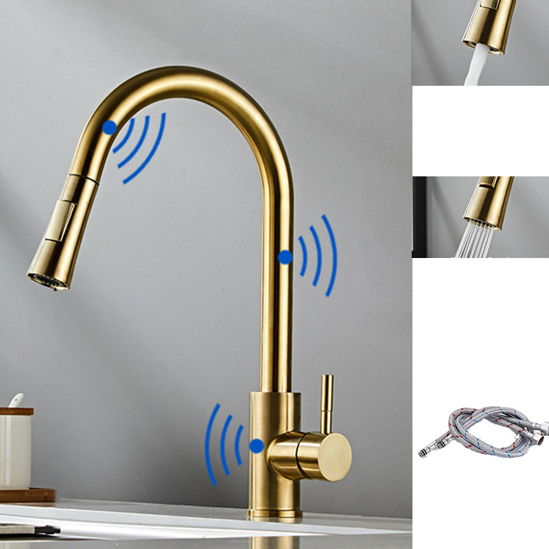 Pull Down Sprayer Kitchen Faucet 1-Handle Touch Bar Faucet with Supply Lines Gold Touch Clearhalo 'Home Improvement' 'home_improvement' 'home_improvement_kitchen_faucets' 'Kitchen Faucets' 'Kitchen Remodel & Kitchen Fixtures' 'Kitchen Sinks & Faucet Components' 'kitchen_faucets' 6577592