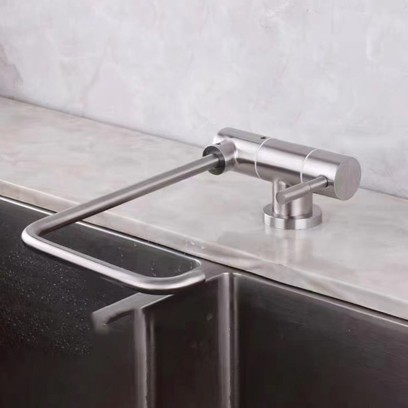 Modern 1-Handle Bar Faucet Standard Kitchen Faucet in Silver Stainless Steel Square Collapsible Clearhalo 'Home Improvement' 'home_improvement' 'home_improvement_kitchen_faucets' 'Kitchen Faucets' 'Kitchen Remodel & Kitchen Fixtures' 'Kitchen Sinks & Faucet Components' 'kitchen_faucets' 6577612