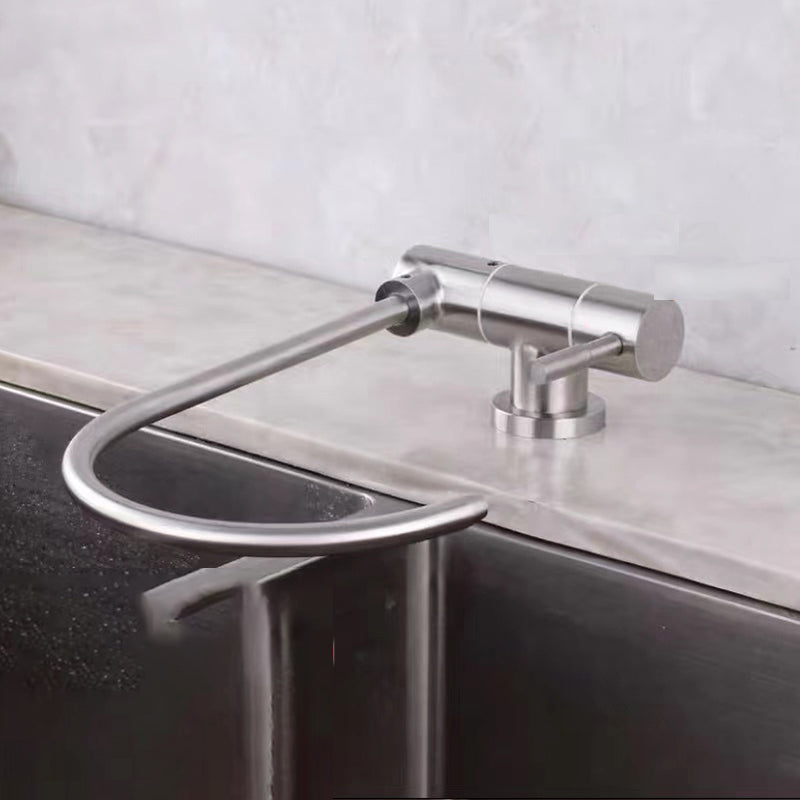 Modern 1-Handle Bar Faucet Standard Kitchen Faucet in Silver Stainless Steel Round Collapsible Clearhalo 'Home Improvement' 'home_improvement' 'home_improvement_kitchen_faucets' 'Kitchen Faucets' 'Kitchen Remodel & Kitchen Fixtures' 'Kitchen Sinks & Faucet Components' 'kitchen_faucets' 6577613