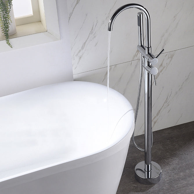 Modern Style Freestanding Bathtub Faucet Brass Floor Mounted Freestanding Faucet Silver Rre-embedded Fixed Clearhalo 'Bathroom Remodel & Bathroom Fixtures' 'Bathtub Faucets' 'bathtub_faucets' 'Home Improvement' 'home_improvement' 'home_improvement_bathtub_faucets' 6577632