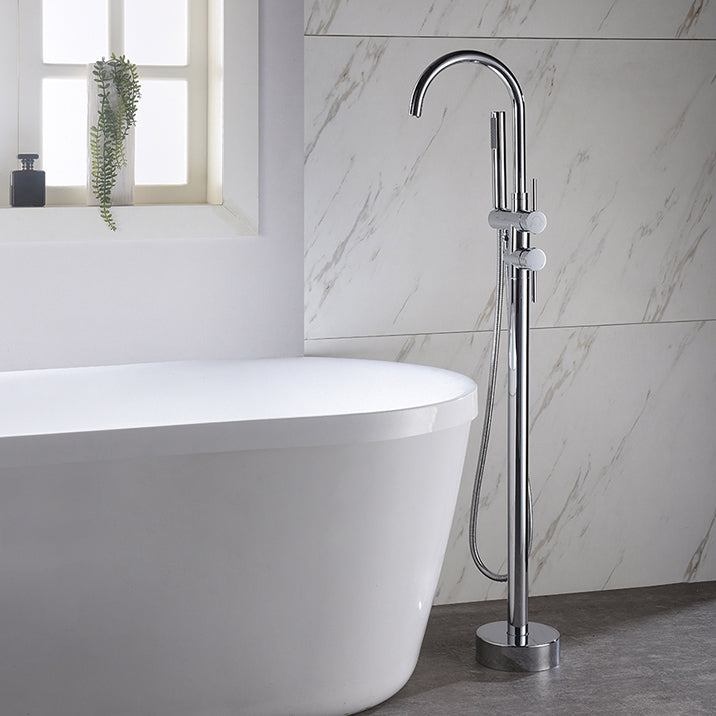 Modern Style Freestanding Bathtub Faucet Brass Floor Mounted Freestanding Faucet Clearhalo 'Bathroom Remodel & Bathroom Fixtures' 'Bathtub Faucets' 'bathtub_faucets' 'Home Improvement' 'home_improvement' 'home_improvement_bathtub_faucets' 6577636