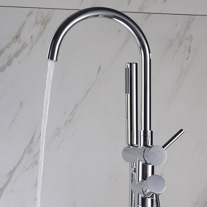 Modern Style Freestanding Bathtub Faucet Brass Floor Mounted Freestanding Faucet Clearhalo 'Bathroom Remodel & Bathroom Fixtures' 'Bathtub Faucets' 'bathtub_faucets' 'Home Improvement' 'home_improvement' 'home_improvement_bathtub_faucets' 6577638