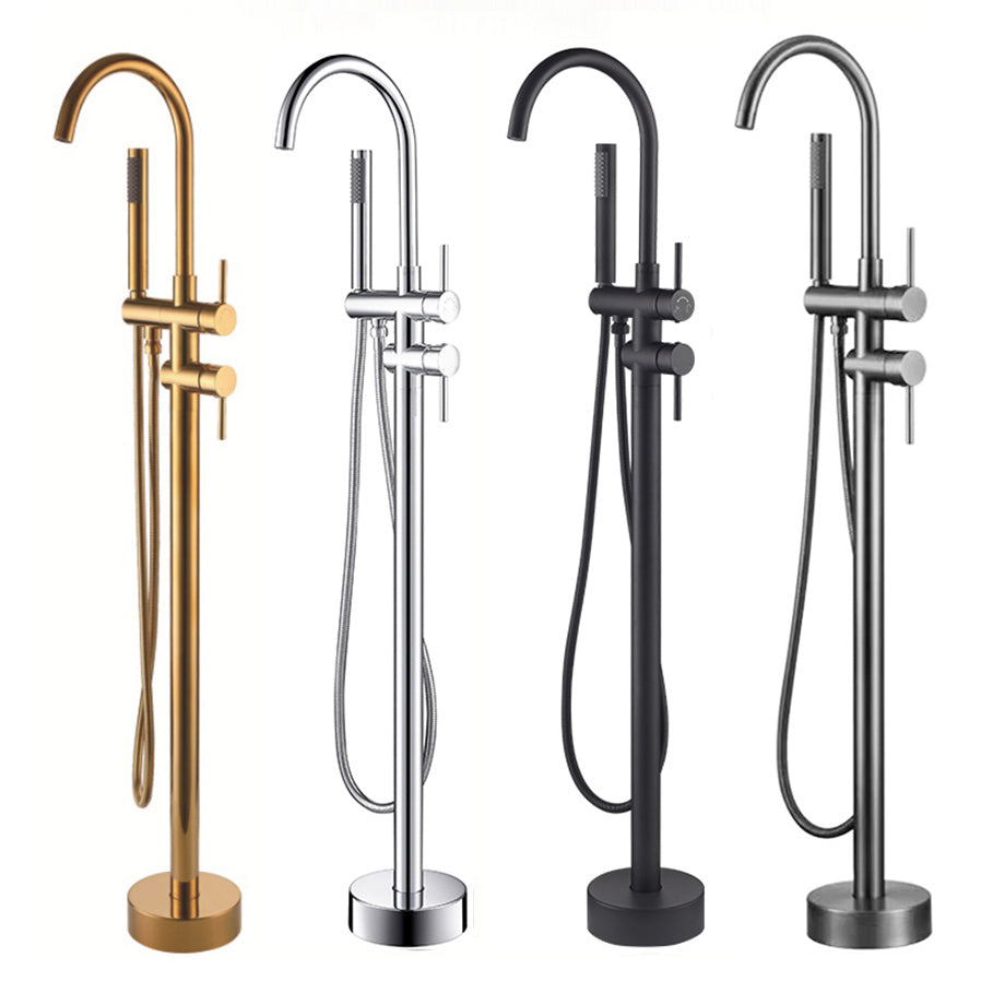 Modern Style Freestanding Bathtub Faucet Brass Floor Mounted Freestanding Faucet Clearhalo 'Bathroom Remodel & Bathroom Fixtures' 'Bathtub Faucets' 'bathtub_faucets' 'Home Improvement' 'home_improvement' 'home_improvement_bathtub_faucets' 6577640