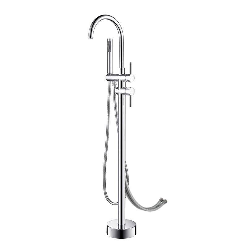 Modern Style Freestanding Bathtub Faucet Brass Floor Mounted Freestanding Faucet Silver Wall Fixed Clearhalo 'Bathroom Remodel & Bathroom Fixtures' 'Bathtub Faucets' 'bathtub_faucets' 'Home Improvement' 'home_improvement' 'home_improvement_bathtub_faucets' 6577653